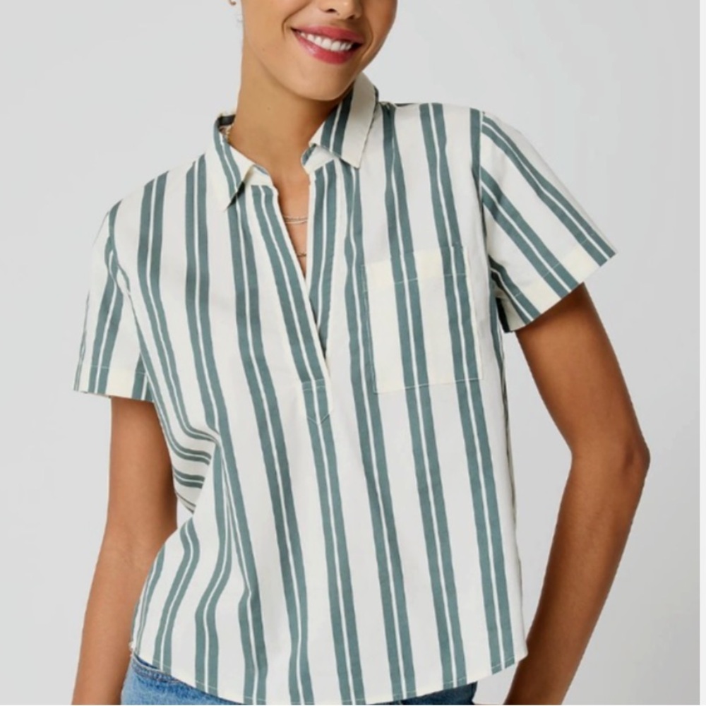 J. Crew Women's Ivory/Spinach-Green Striped Cotton Poplin Popover Shirt